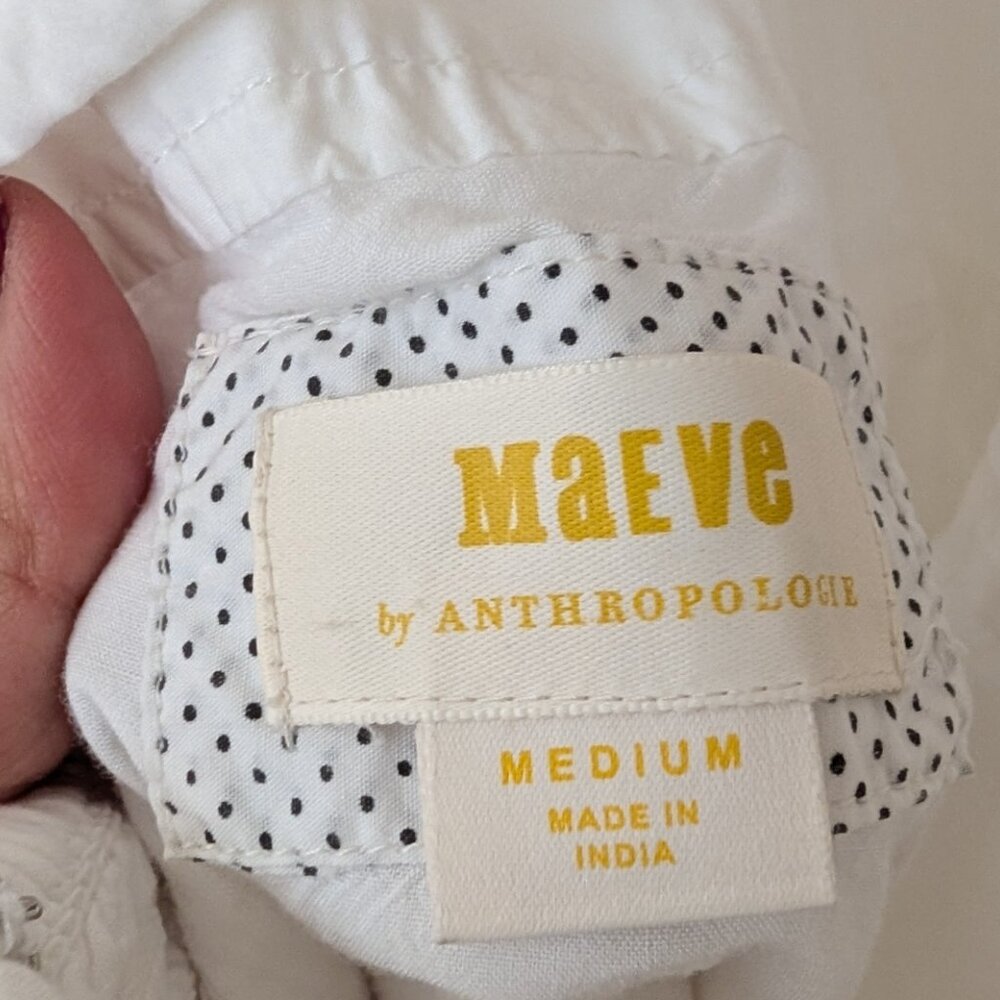 Anthropologie Maeve Puff Sleeve White Cotton Lined Smocked Mini A Line Dress M - Picture 4 of 7